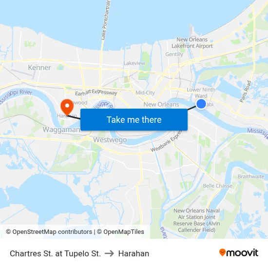 Chartres St. at Tupelo St. to Harahan map