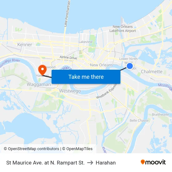 St Maurice Ave. at N. Rampart St. to Harahan map