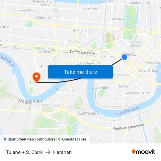 Tulane + S. Clark to Harahan map