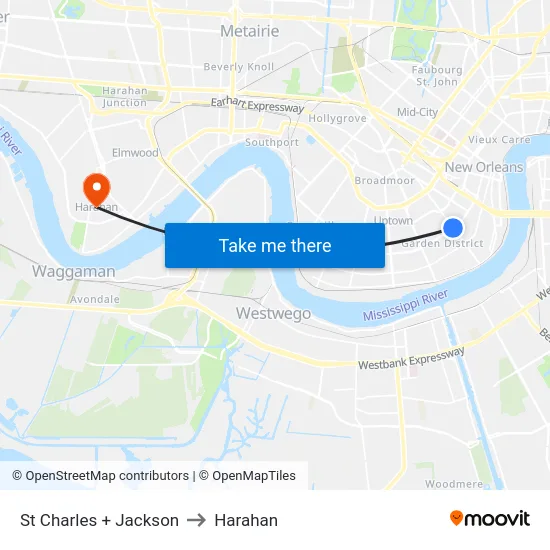 St Charles + Jackson to Harahan map