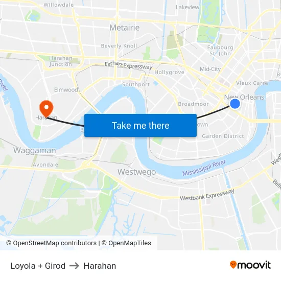 Loyola + Girod to Harahan map