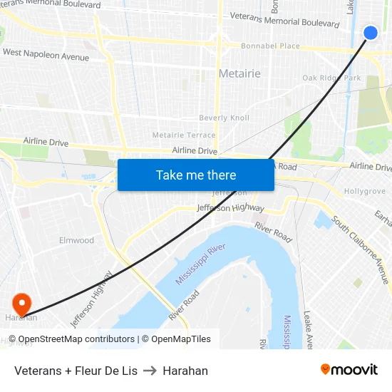 Veterans + Fleur De Lis to Harahan map