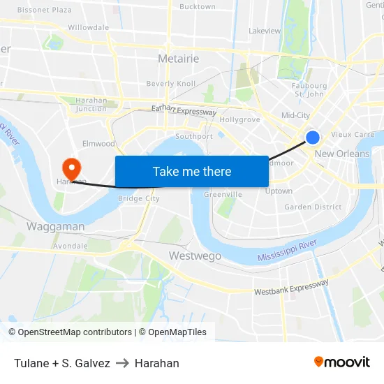 Tulane + S. Galvez to Harahan map