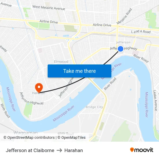 Jefferson at Claiborne to Harahan map