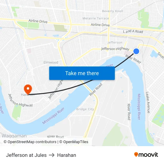 Jefferson at Jules to Harahan map