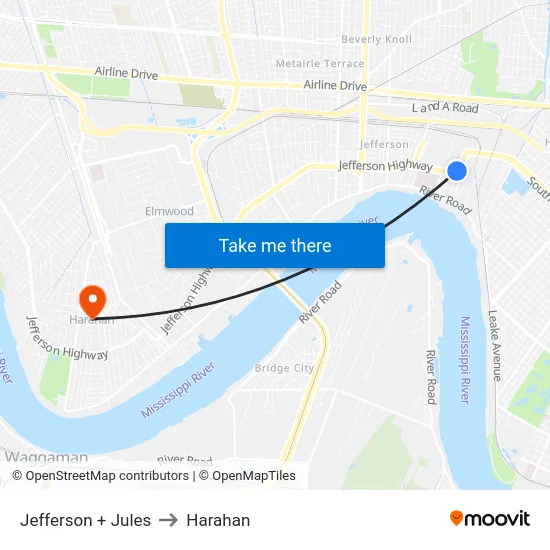 Jefferson + Jules to Harahan map