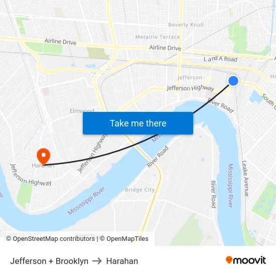 Jefferson + Brooklyn to Harahan map