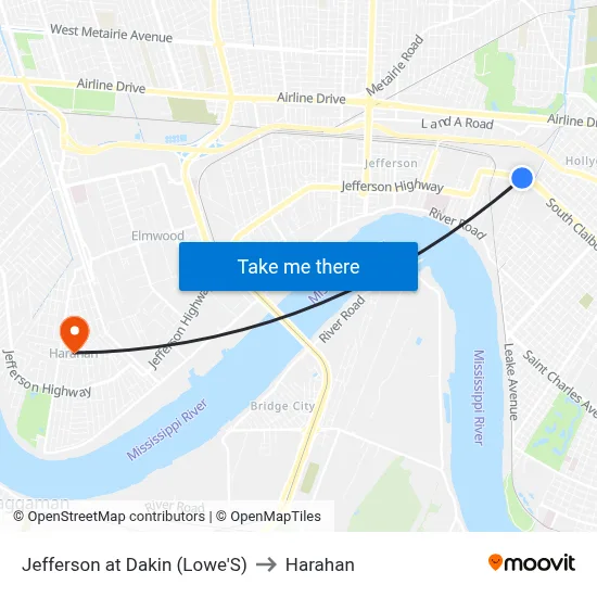 Jefferson at Dakin (Lowe'S) to Harahan map