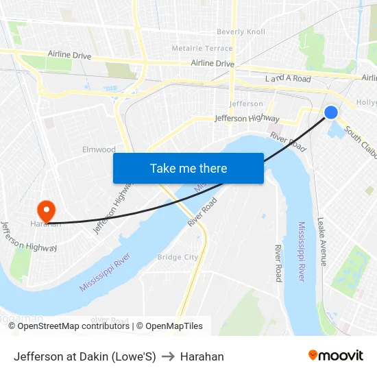 Jefferson at Dakin (Lowe'S) to Harahan map