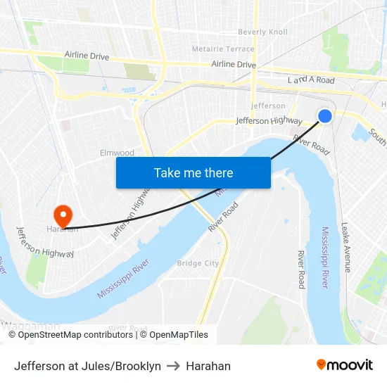 Jefferson at Jules/Brooklyn to Harahan map