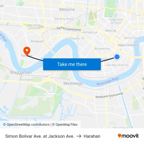 Simon Bolivar Ave. at Jackson Ave. to Harahan map