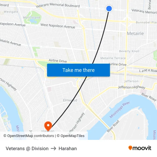 Veterans @ Division to Harahan map