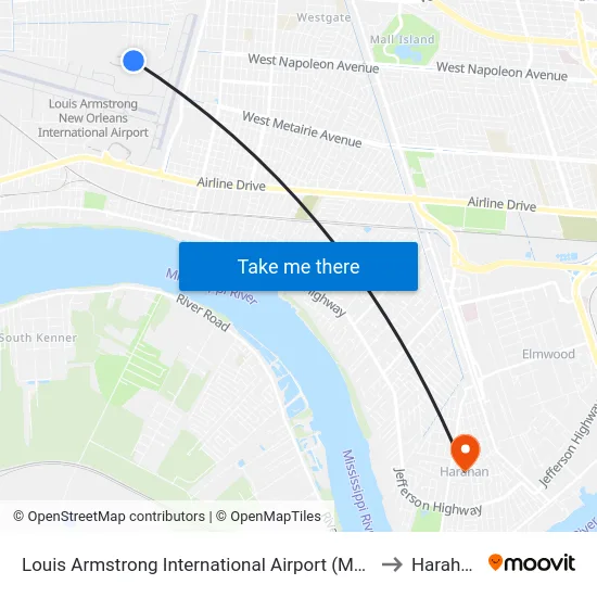 Louis Armstrong International Airport (Msy) to Harahan map