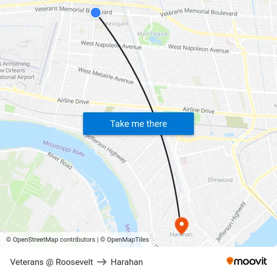 Veterans @ Roosevelt to Harahan map