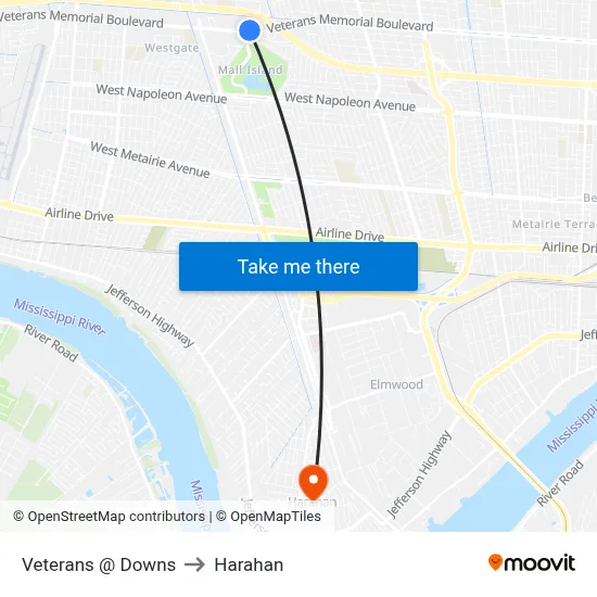 Veterans @ Downs to Harahan map