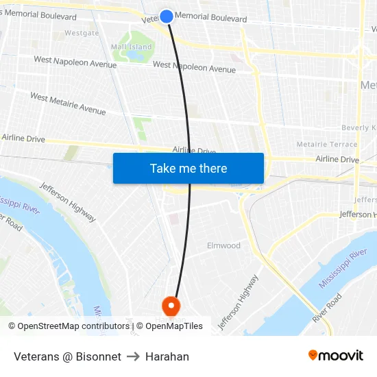 Veterans @ Bisonnet to Harahan map