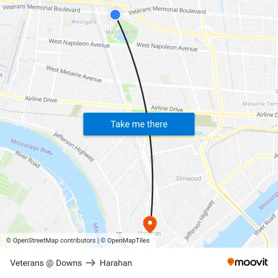 Veterans @ Downs to Harahan map