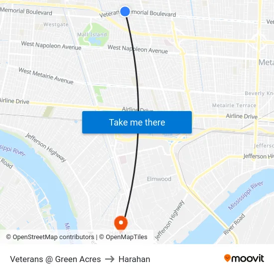 Veterans @ Green Acres to Harahan map
