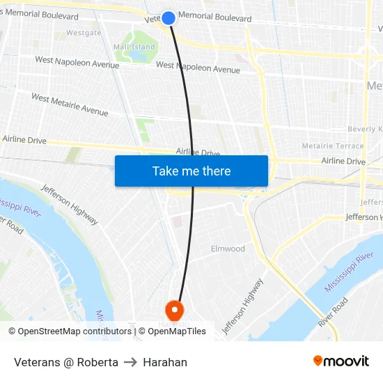 Veterans @ Roberta to Harahan map