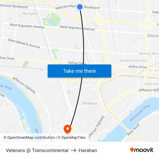 Veterans @ Transcontinental to Harahan map