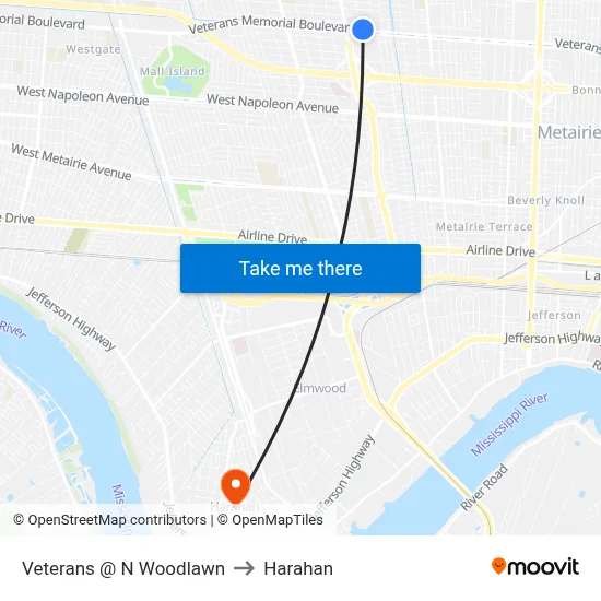Veterans @ N Woodlawn to Harahan map