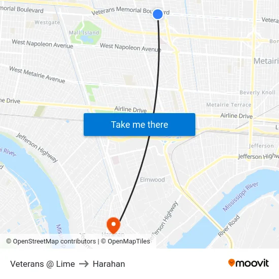 Veterans @ Lime to Harahan map
