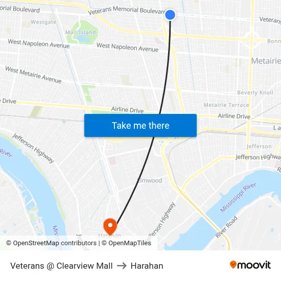 Veterans @ Clearview Mall to Harahan map