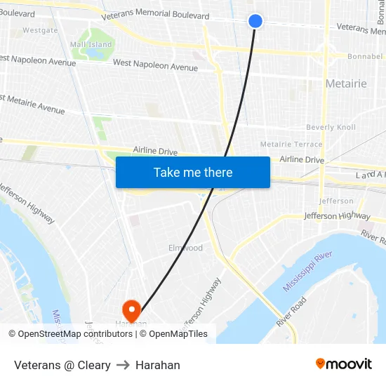 Veterans @ Cleary to Harahan map