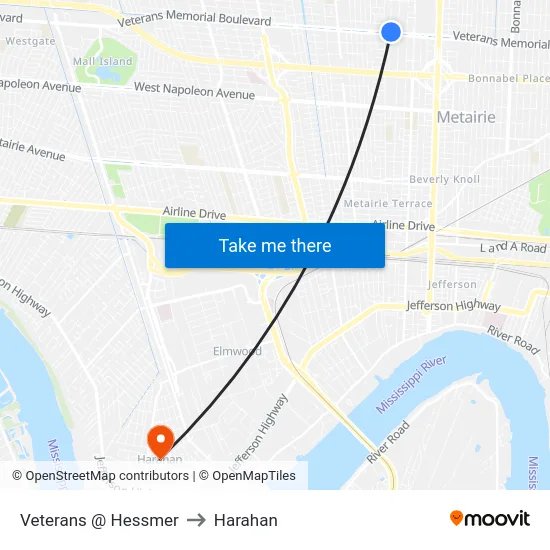 Veterans @ Hessmer to Harahan map