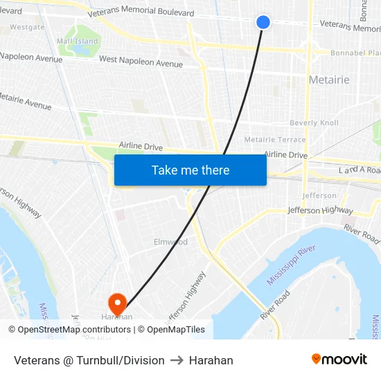 Veterans @ Turnbull/Division to Harahan map