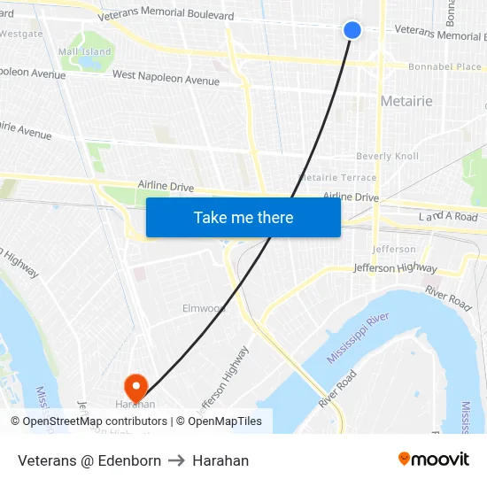 Veterans @ Edenborn to Harahan map