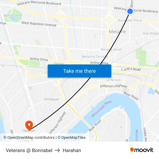 Veterans @ Bonnabel to Harahan map