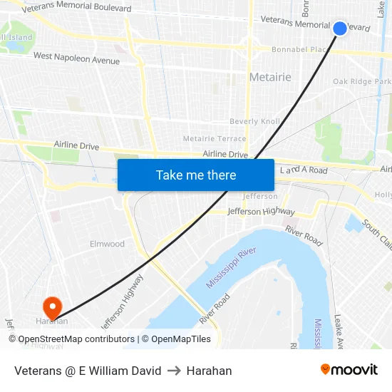 Veterans @ E William David to Harahan map