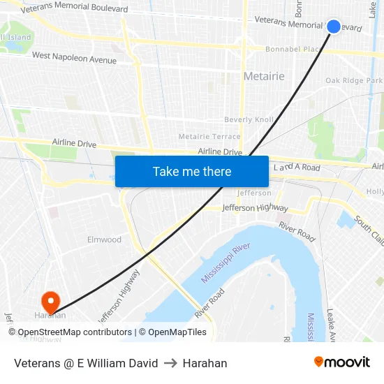 Veterans @ E William David to Harahan map