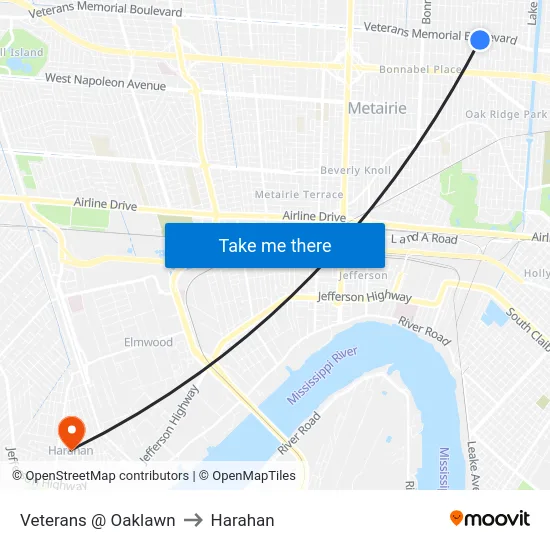 Veterans @ Oaklawn to Harahan map