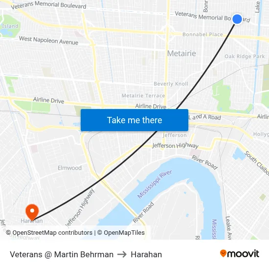 Veterans @ Martin Behrman to Harahan map