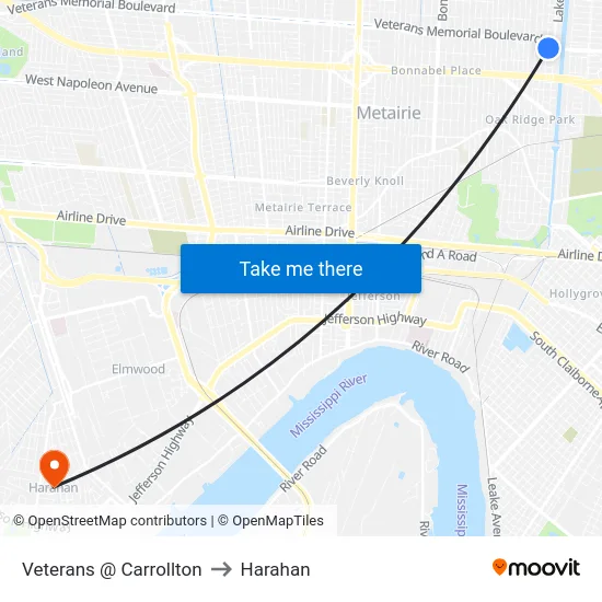 Veterans @ Carrollton to Harahan map