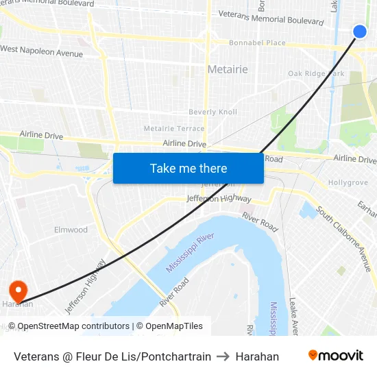 Veterans @ Fleur De Lis/Pontchartrain to Harahan map