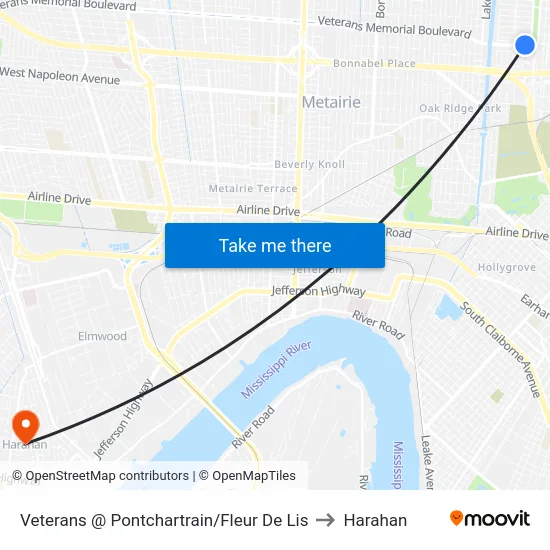 Veterans @ Pontchartrain/Fleur De Lis to Harahan map