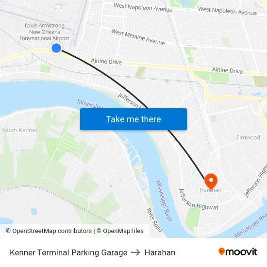 Kenner Terminal Parking Garage to Harahan map