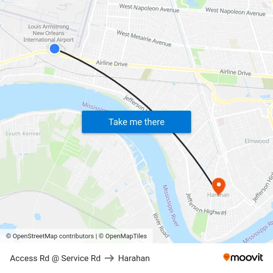 Access Rd @ Service Rd to Harahan map