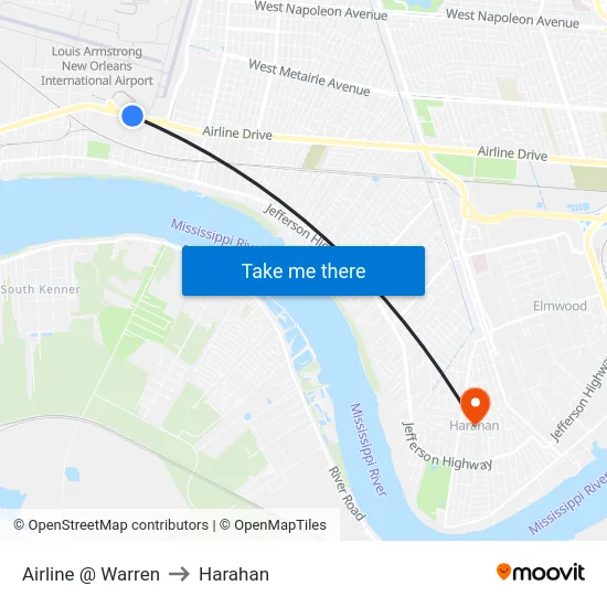 Airline @ Warren to Harahan map