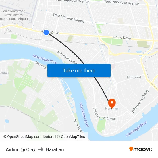 Airline @ Clay to Harahan map