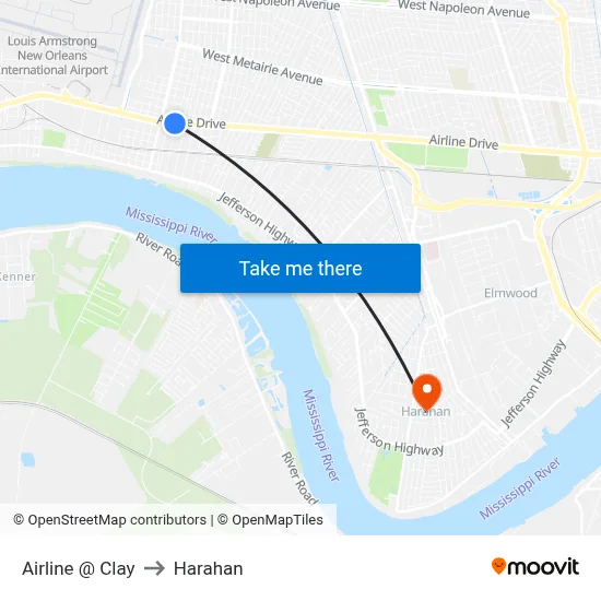 Airline @ Clay to Harahan map