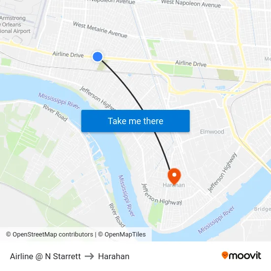 Airline @ N Starrett to Harahan map