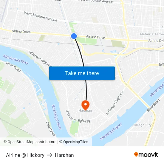 Airline @ Hickory to Harahan map