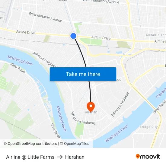 Airline @ Little Farms to Harahan map