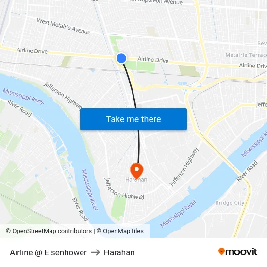 Airline @ Eisenhower to Harahan map