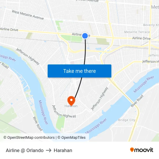 Airline @ Orlando to Harahan map