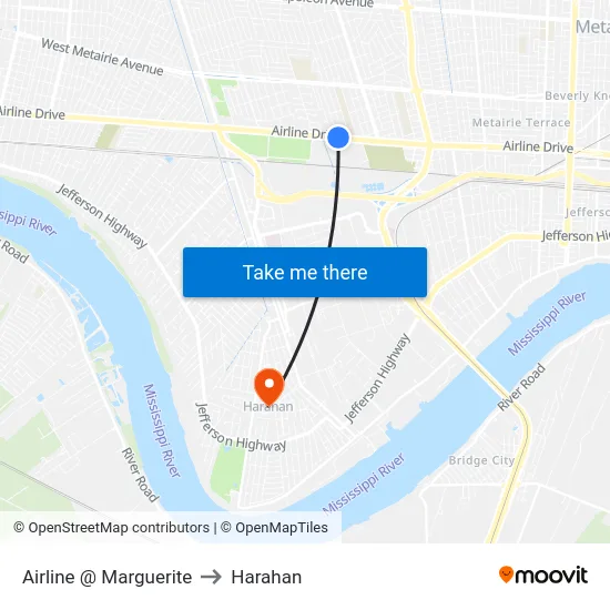 Airline @ Marguerite to Harahan map